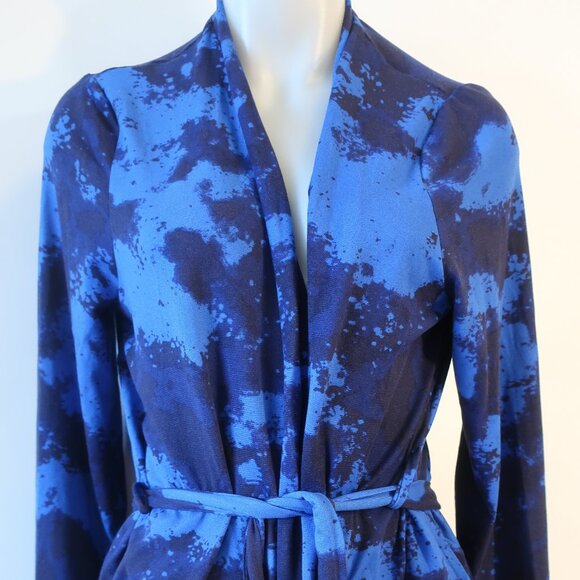 Womens Bumble Bella by Jill Martin Blue Navy Watercolor Print Jersey Spa Robe M - Picture 4 of 10
